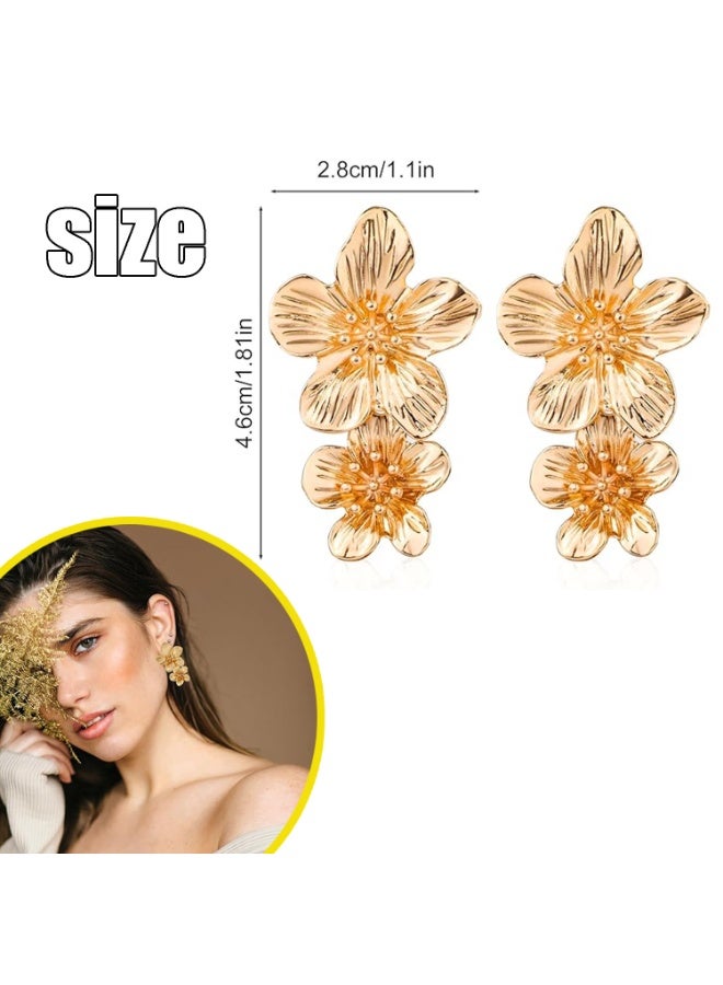 CMGTYYD. أقراط زهرة مزدوجة ذهبية، أقراط زهرة بارزة أقراط زهرة متدلية بوهو شيك أقراط زهرة متدلية أقراط جنية مجوهرات هدية للنساء والفتيات - Image 2