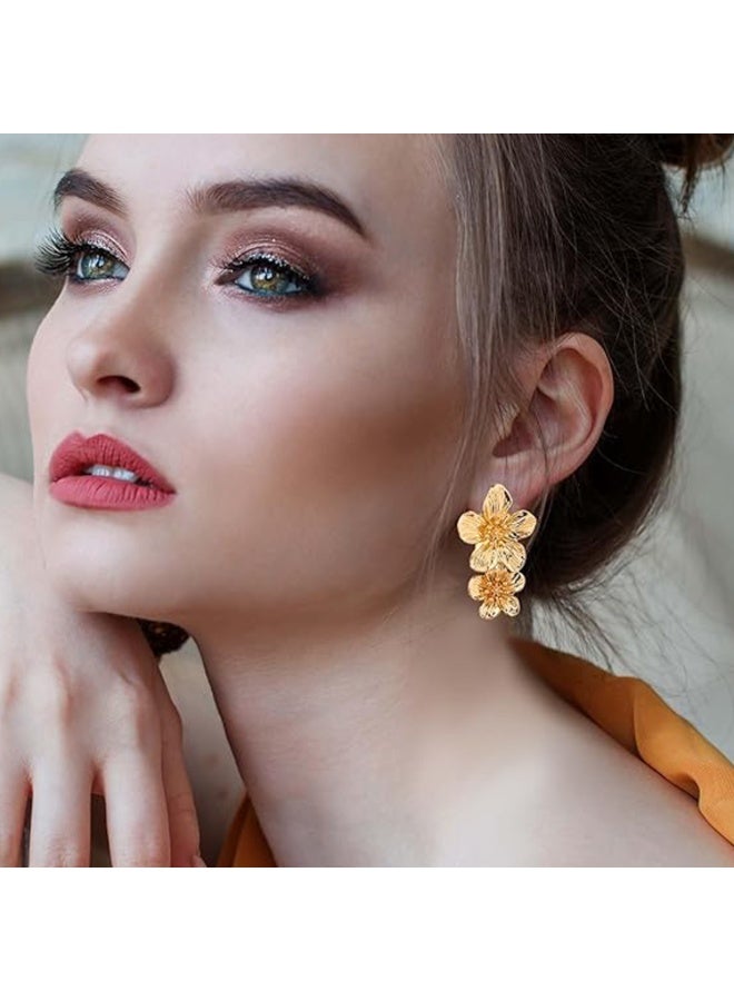 CMGTYYD. أقراط زهرة مزدوجة ذهبية، أقراط زهرة بارزة أقراط زهرة متدلية بوهو شيك أقراط زهرة متدلية أقراط جنية مجوهرات هدية للنساء والفتيات - Image 3