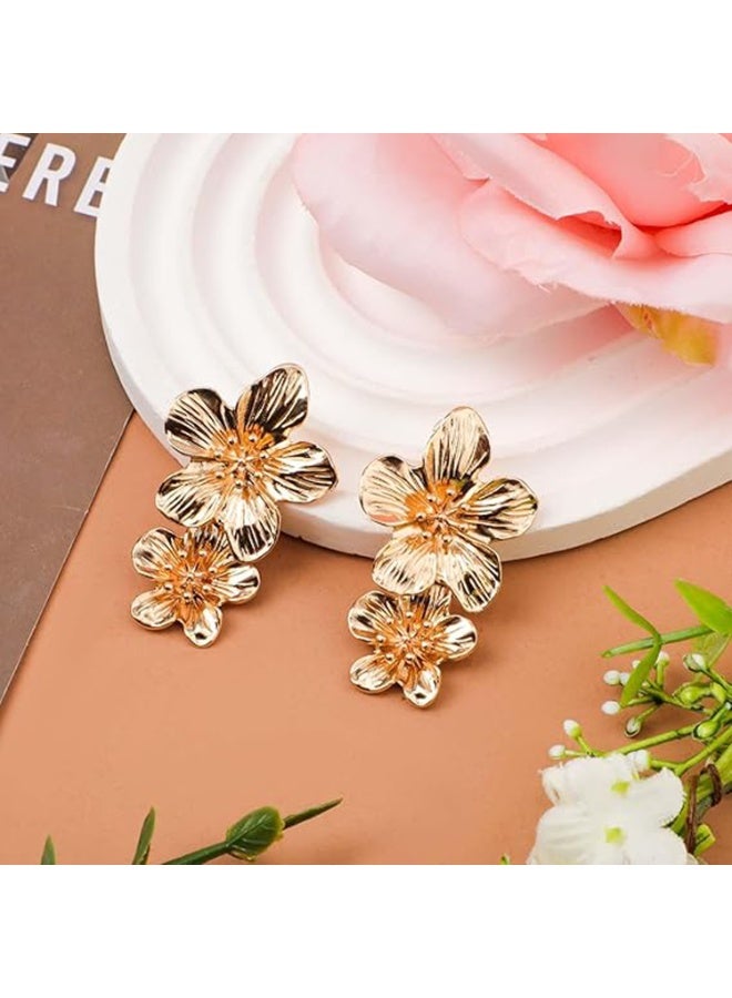 CMGTYYD. أقراط زهرة مزدوجة ذهبية، أقراط زهرة بارزة أقراط زهرة متدلية بوهو شيك أقراط زهرة متدلية أقراط جنية مجوهرات هدية للنساء والفتيات - Image 4