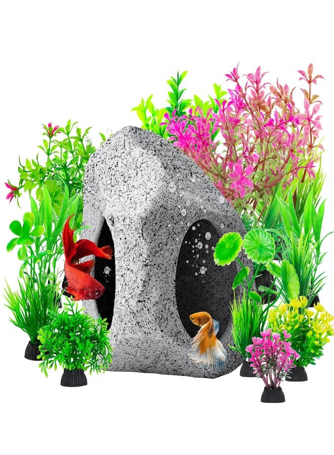 CousDUoBe 13Pcs Aquarium Hideaway Rock Cave Fish Tank Decorations quarium,Betta Toys Hideout Stones House,Safe and Non-Toxic Ceramic Fish Tank Ornaments - Image 1
