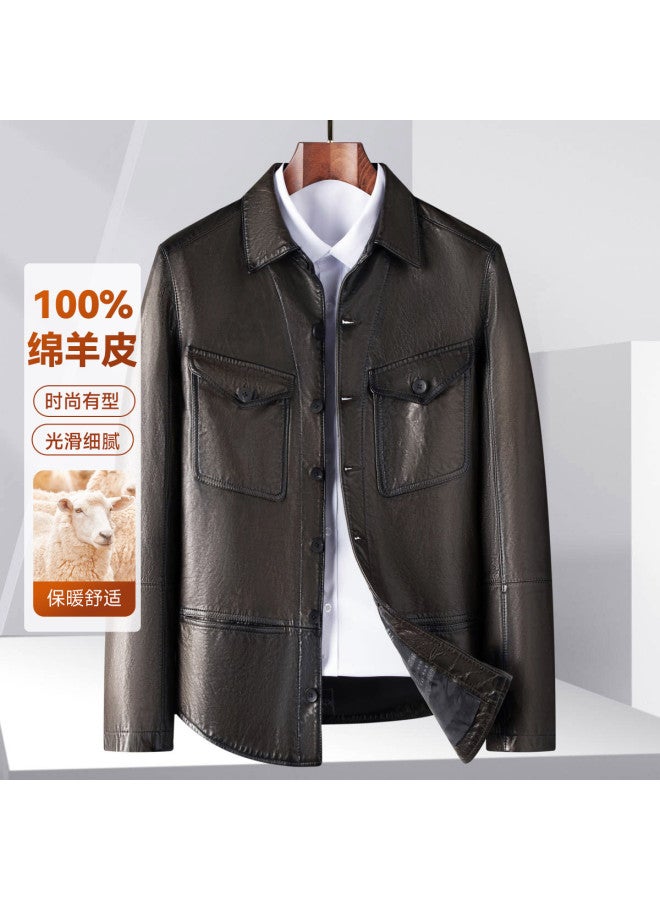 Fapai Autumn Urban Casual Lapel Men's Leather Jacket Single Layer Genuine Leather Coat - Image 2