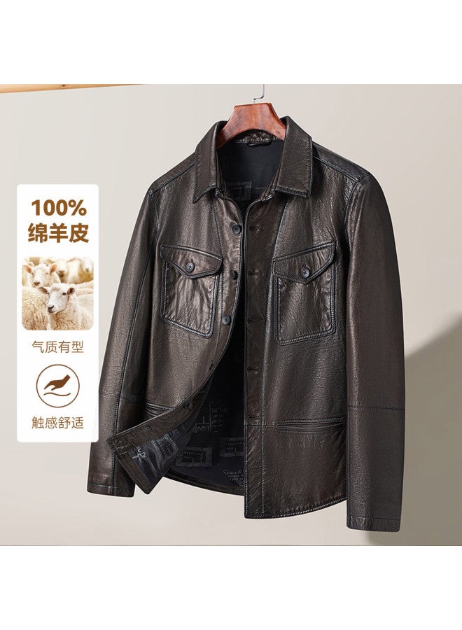 Fapai Autumn Urban Casual Lapel Men's Leather Jacket Single Layer Genuine Leather Coat - Image 4
