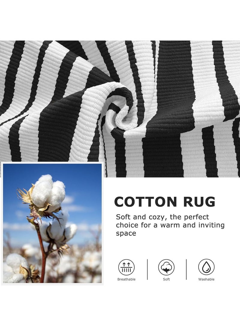 Generic 40*60cm Plain Plaid Floor Mat Home Porch Carpet Festive Atmosphere Decorative Carpet Washable Woven Outdoor Indoor Welcome Mat Suitable for Front Door/Farmhouse/Entrance/Home Entrance Outdoor Carpet (Black and white horizontal stripes)  - Image 2