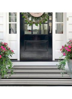 Generic 40*60cm Plain Plaid Floor Mat Home Porch Carpet Festive Atmosphere Decorative Carpet Washable Woven Outdoor Indoor Welcome Mat Suitable for Front Door/Farmhouse/Entrance/Home Entrance Outdoor Carpet (Black and white horizontal stripes)  - Image 5