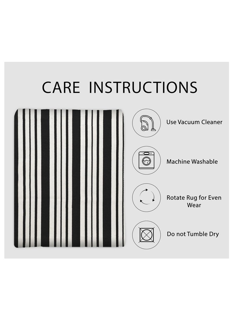 Generic 40*60cm Plain Plaid Floor Mat Home Porch Carpet Festive Atmosphere Decorative Carpet Washable Woven Outdoor Indoor Welcome Mat Suitable for Front Door/Farmhouse/Entrance/Home Entrance Outdoor Carpet (Black and white horizontal stripes)  - Image 3