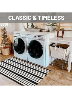 Generic 40*60cm Plain Plaid Floor Mat Home Porch Carpet Festive Atmosphere Decorative Carpet Washable Woven Outdoor Indoor Welcome Mat Suitable for Front Door/Farmhouse/Entrance/Home Entrance Outdoor Carpet (Black and white horizontal stripes)  - Image 4