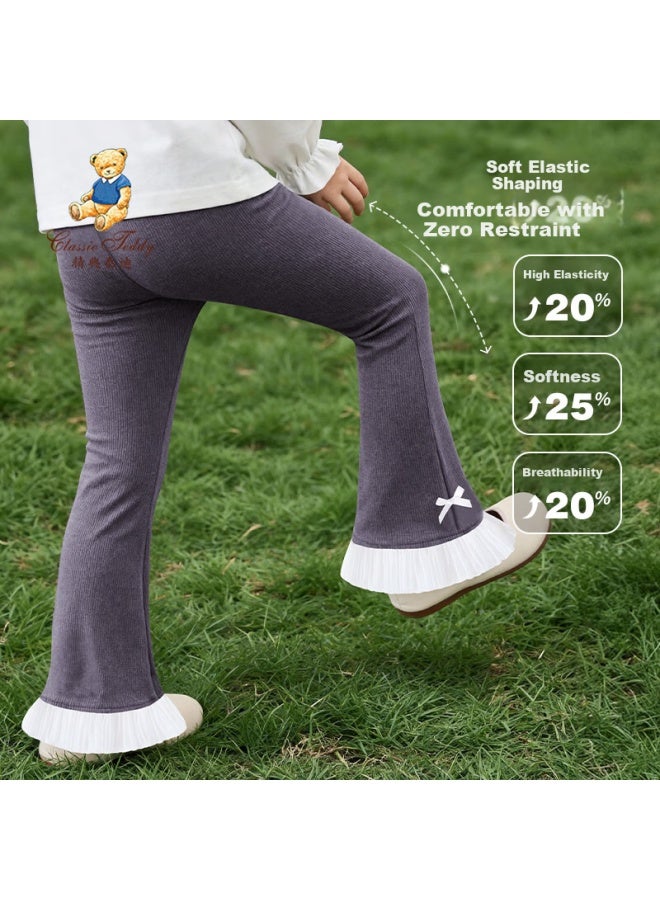 Classic Teddy Girls' Flared Pants Children's Trousers Spring Fashion Versatile Leggings Gray Size 90