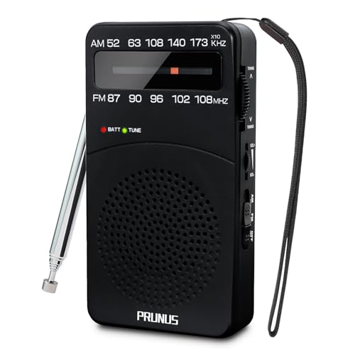 PRUNUS J-166 Portable Radio AM FM, Battery Operated with Tuning Light, Back Clip, Excellent Reception, AM FM Portable, Transistor(Black) - Image 1