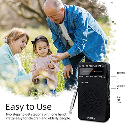 PRUNUS J-166 Portable Radio AM FM, Battery Operated with Tuning Light, Back Clip, Excellent Reception, AM FM Portable, Transistor(Black) - Image 5