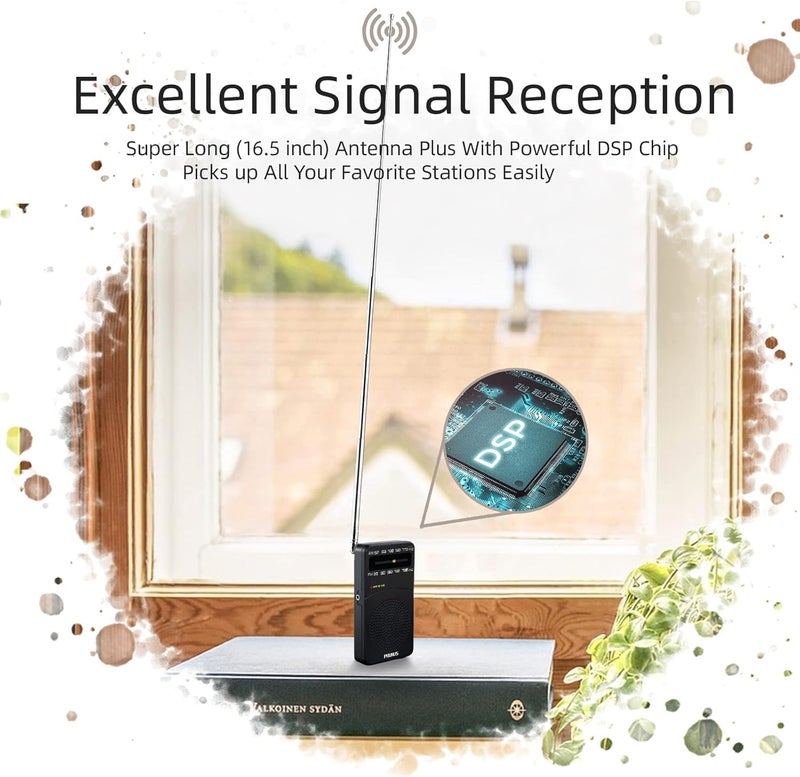 PRUNUS J-166 Portable Radio AM FM, Battery Operated with Tuning Light, Back Clip, Excellent Reception, AM FM Portable, Transistor(Black) - Image 3