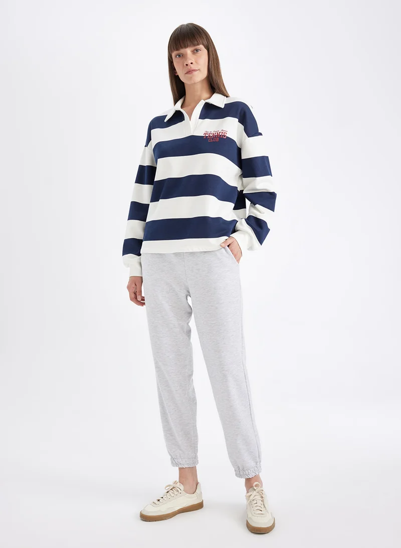 DeFacto Relax Fit Polo Neck Striped Thick Fabric Sweatshirt