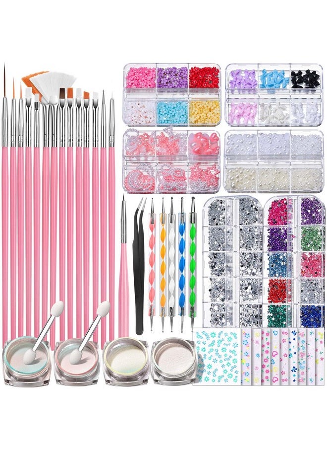 FANDAMEI - FANDAMEI Nail Art Brushes Set, Nail Art Kit, Nail Design Kit, Nail Dotting Tools, Nail Kit for Beginners, Chrome Nail Powder, Nail Stickers, Nail Rhinestones, Nail Charms Gems Nail Art Decoration Kit - Image 1