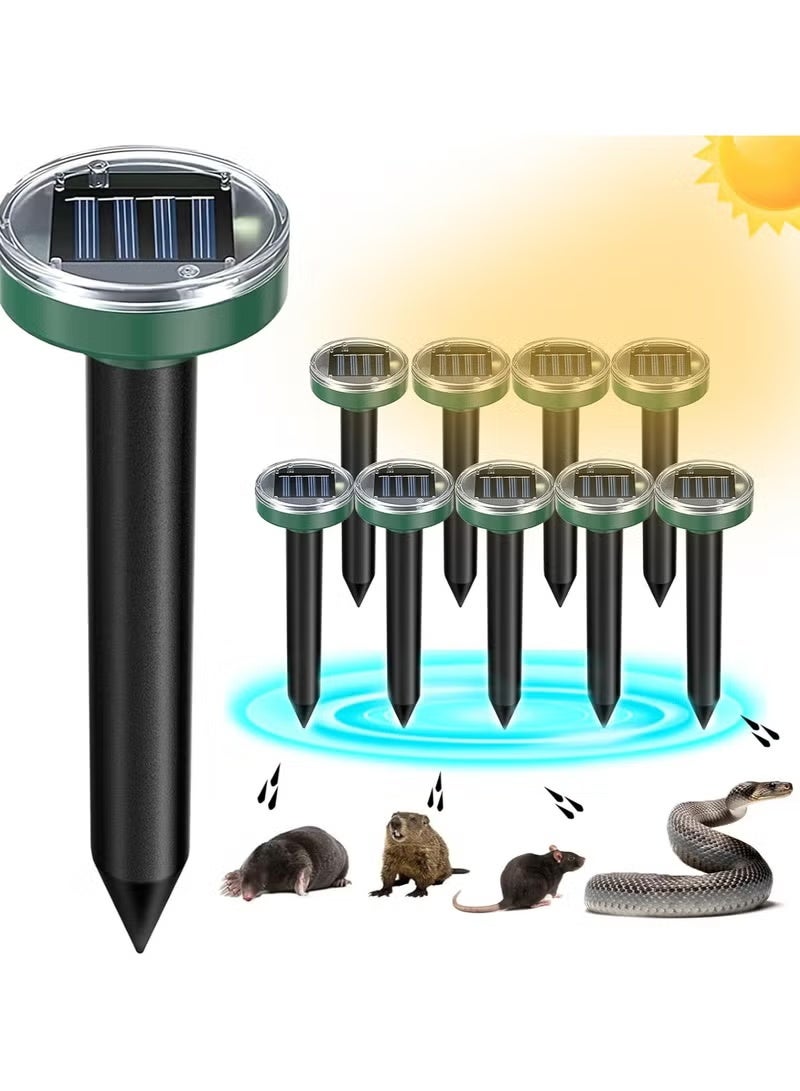 Mole Repellent Solar Powered 10 Pack Snake Repellent Ultrasonic, Groundhog Repeller,Gopher Repeller Sonic Mole Deterrent Spikes, Snake Gopher Mole Vole Repellent Outdoor for Lawn Garden  Yard(Green) - Image 1