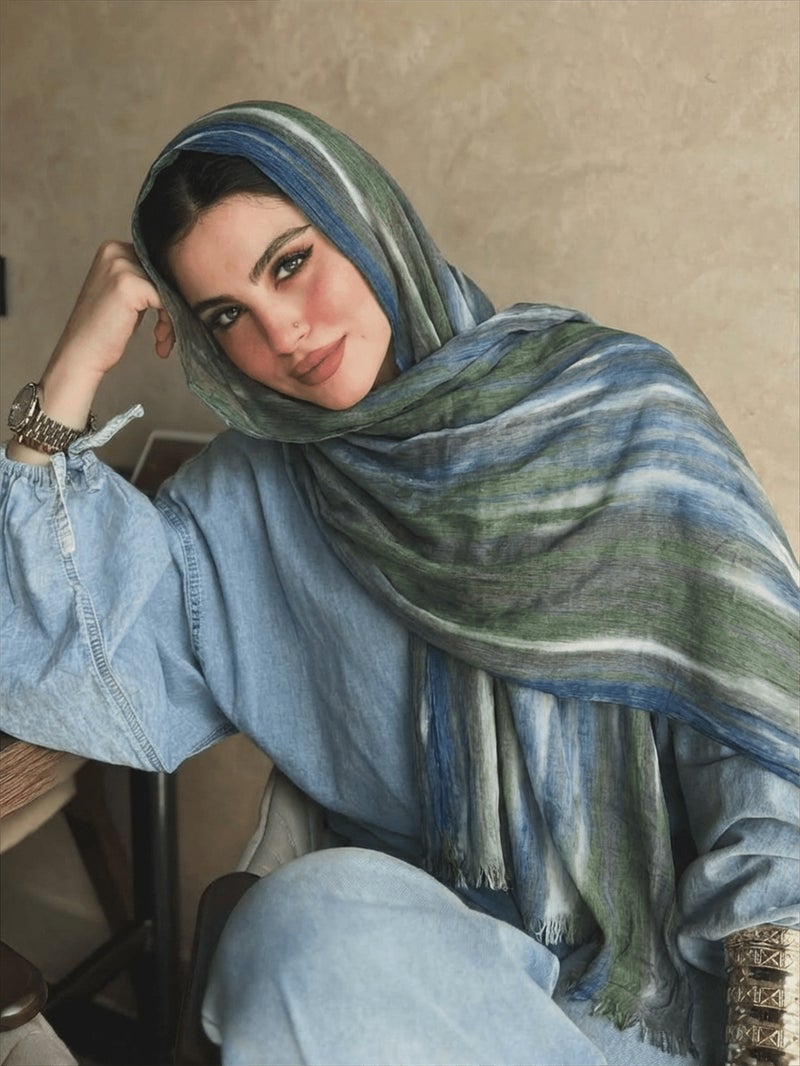 New Viscose Scarf Gradient Tie-Dye Stripe Headscarf Retro Versatile Printed Women's Pleated Shawl