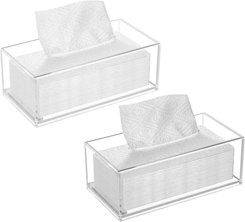 MARKQ Acrylic Tissue Holder Box - Clear Rectangular Napkin Holder, Facial Tissue Dispenser, Tissue Box Holder for Home, Kitchen and Office Room, Pack of 2 - Image 1