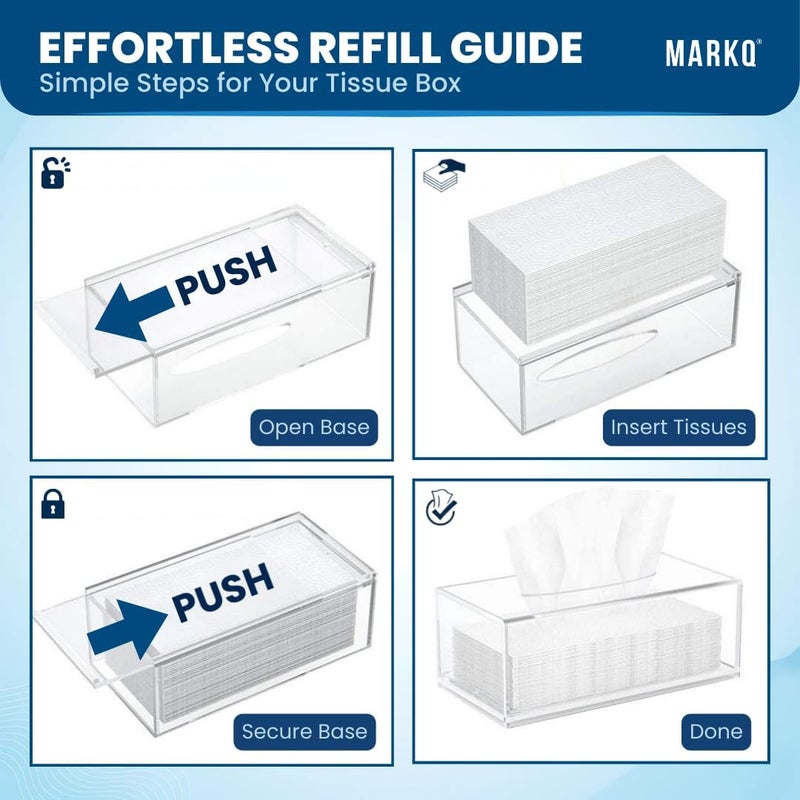 MARKQ Acrylic Tissue Holder Box - Clear Rectangular Napkin Holder, Facial Tissue Dispenser, Tissue Box Holder for Home, Kitchen and Office Room, Pack of 2 - Image 2