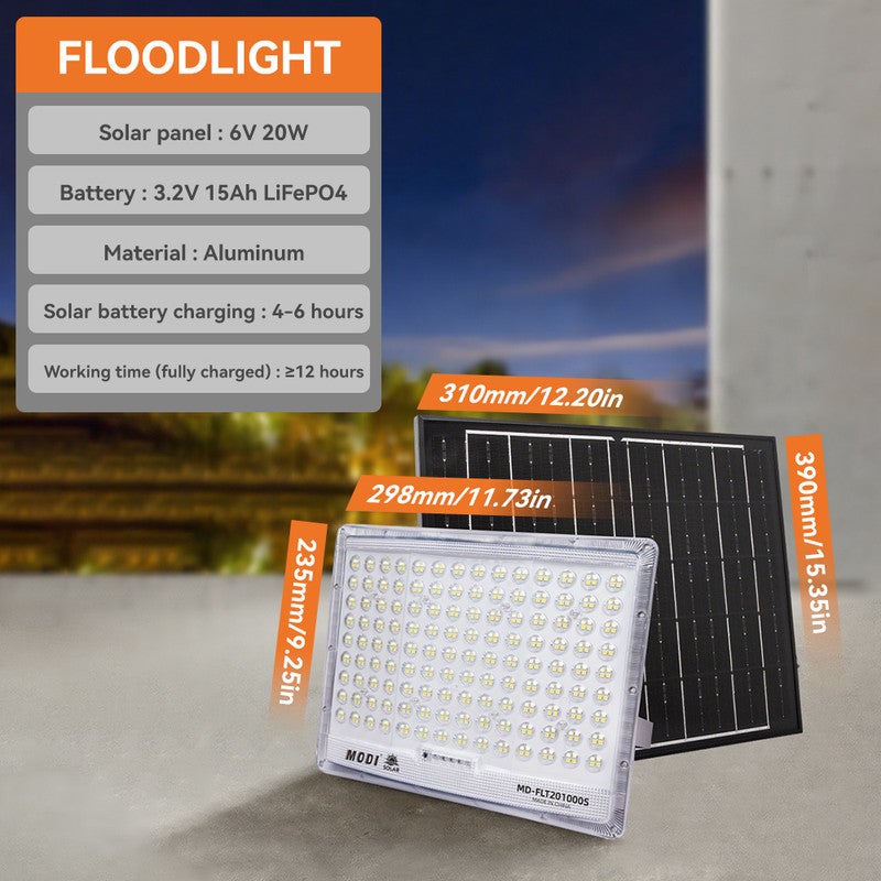 MODI Solar Flood Light Outdoor 1000W, LED Security Lamp with Remote & Timer, 6500K Cool White, Wall Yard Garden Lighting - Image 3