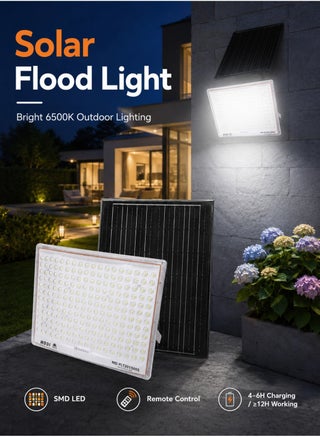 Solar Flood Light Outdoor 1000W, 4M Cable Length, LED Security Lamp with Remote & Timer, 6500K Cool White, Wall Yard Garden Lighting - view 5