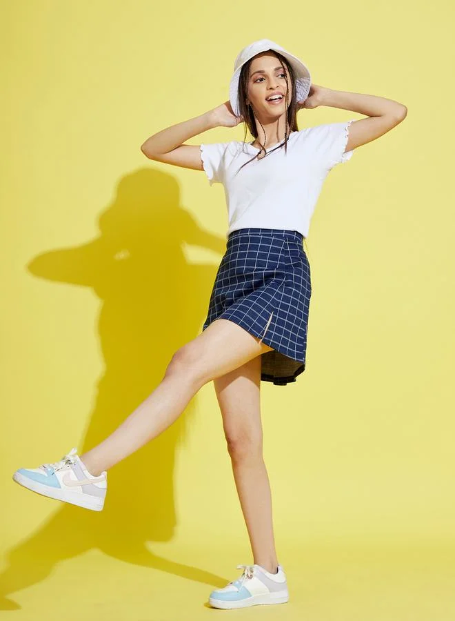 NOH.VOH Windowpane Checked Mini Skirt with Side Slit by Styli