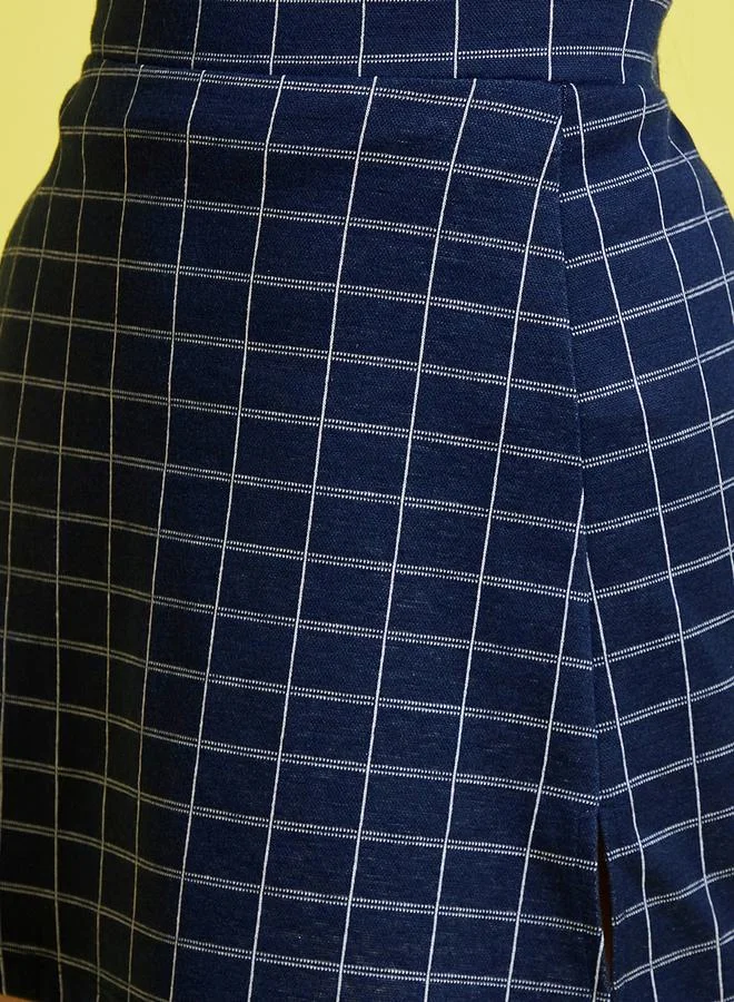 NOH.VOH Windowpane Checked Mini Skirt with Side Slit by Styli
