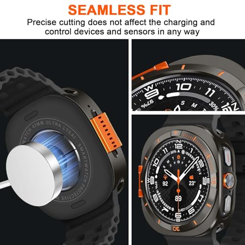 Suphart Metal Cover Compatible with Samsung Galaxy Watch Ultra Case 2025/2024, 2 in 1 Protective Rugged Bumper with Back Frame for Galaxy Watch 47mm (Graphite/Orange) - Image 4