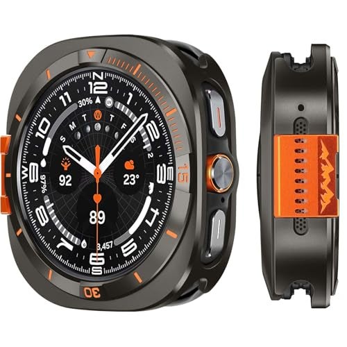 Suphart Metal Cover Compatible with Samsung Galaxy Watch Ultra Case 2025/2024, 2 in 1 Protective Rugged Bumper with Back Frame for Galaxy Watch 47mm (Graphite/Orange) - Image 1