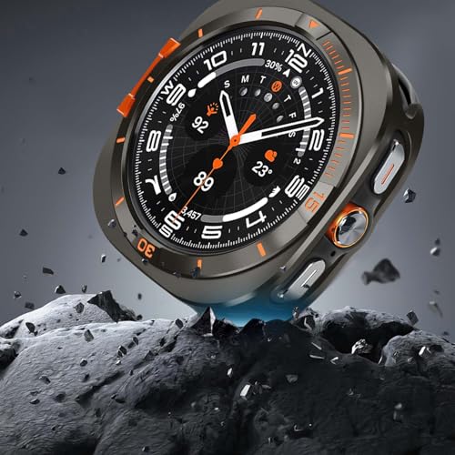 Suphart Metal Cover Compatible with Samsung Galaxy Watch Ultra Case 2025/2024, 2 in 1 Protective Rugged Bumper with Back Frame for Galaxy Watch 47mm (Graphite/Orange) - Image 3