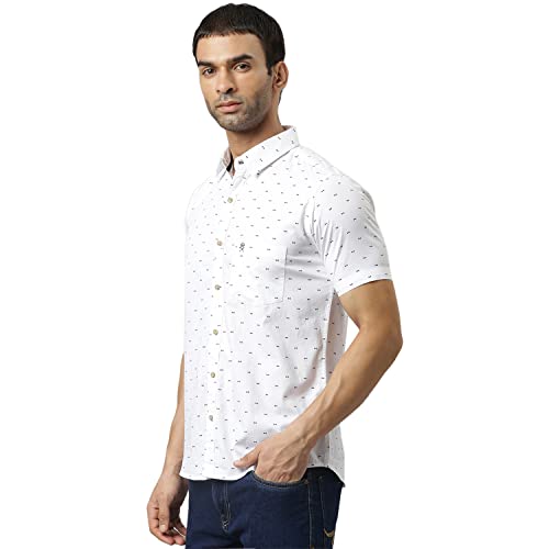 Thomas Scott Men's Printed Slim Fit 100% Cotton Casual Shirt with Half Sleeve Pure White - Image 4