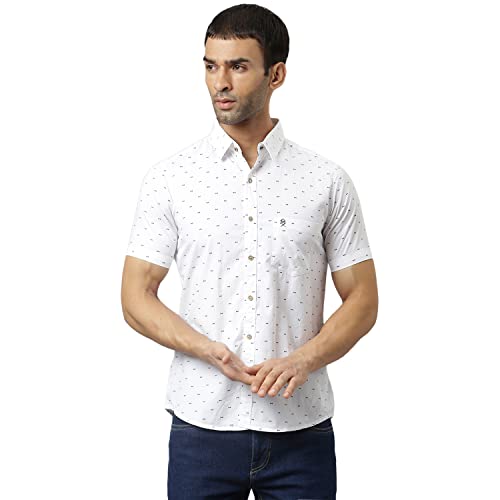 Thomas Scott Men's Printed Slim Fit 100% Cotton Casual Shirt with Half Sleeve Pure White - Image 1