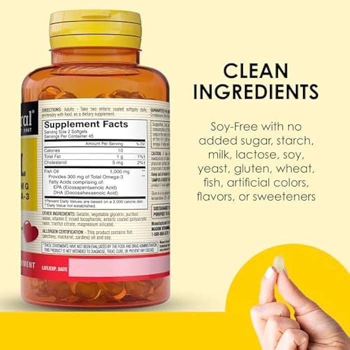 MASON NATURAL Omega 3 Fish Oil, 45,Day Supply, 1000mg with EPA and DHA for Joint Support, 90 Softgels (Pack of 1) - Image 5