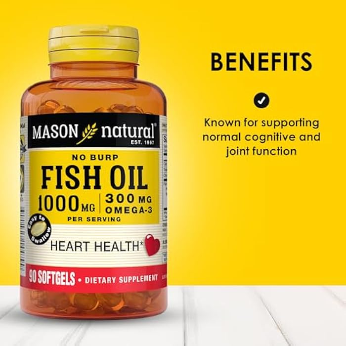 MASON NATURAL Omega 3 Fish Oil, 45,Day Supply, 1000mg with EPA and DHA for Joint Support, 90 Softgels (Pack of 1) - Image 2