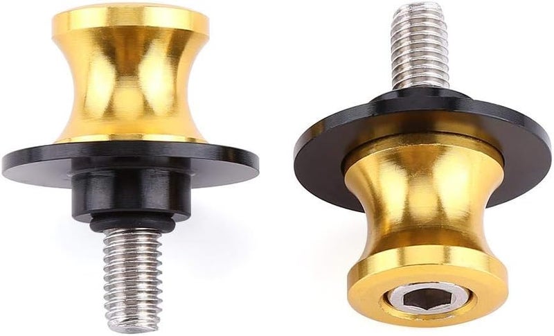 Motorcycle Swing Arm Spools 8mm Gold CNC Machined Rear Stand Bobbins for Secure and Stable Bike Maintenance with Hex Socket Threaded Fasteners