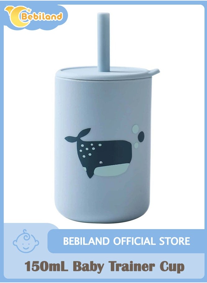 Bebiland 150mL Silicone Baby Trainer Cup with lovely Whale Pattern, Anti-Fall Non-Slip Sippy Cup for Toddler Independent Drinking, Blue  - Image 1