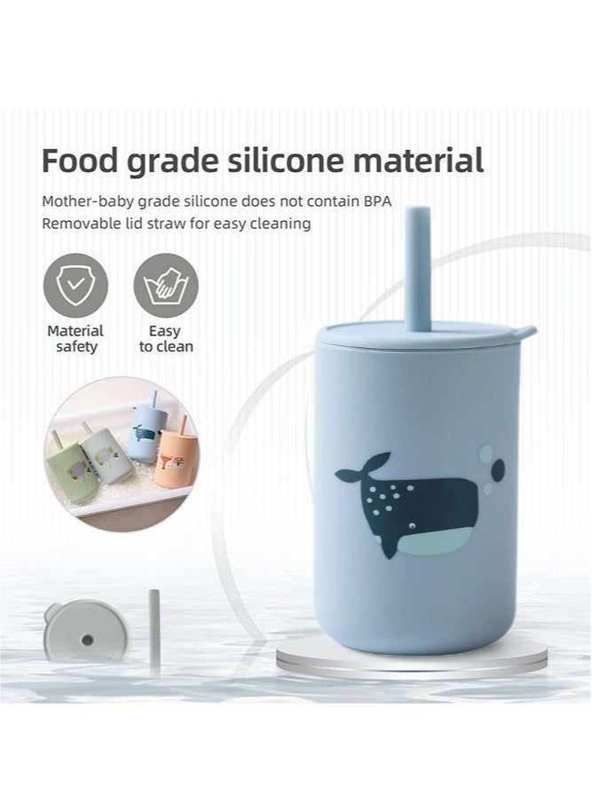 Bebiland 150mL Silicone Baby Trainer Cup with lovely Whale Pattern, Anti-Fall Non-Slip Sippy Cup for Toddler Independent Drinking, Blue  - Image 4