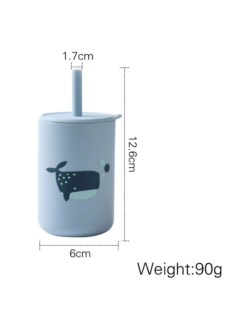 Bebiland 150mL Silicone Baby Trainer Cup with lovely Whale Pattern, Anti-Fall Non-Slip Sippy Cup for Toddler Independent Drinking, Blue  - Image 2