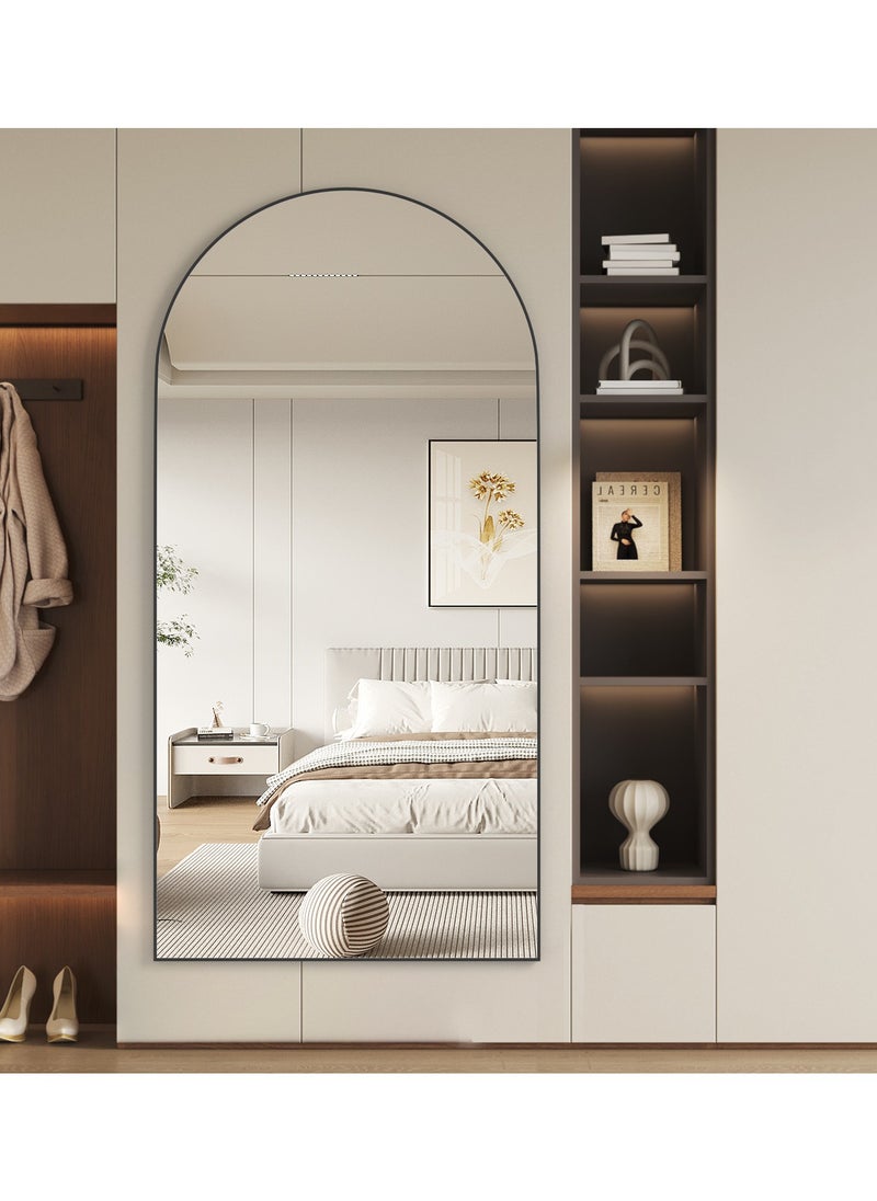 Generic - Full Length Mirror 180x80cm Arch Floor Mirror with Stand Arched Mirror Full Body Mirror Black Standing Hanging or Leaning Against Wall for Bedroom - Image 1