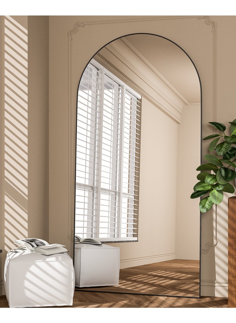 Generic - Full Length Mirror 180x80cm Arch Floor Mirror with Stand Arched Mirror Full Body Mirror Black Standing Hanging or Leaning Against Wall for Bedroom - Image 1