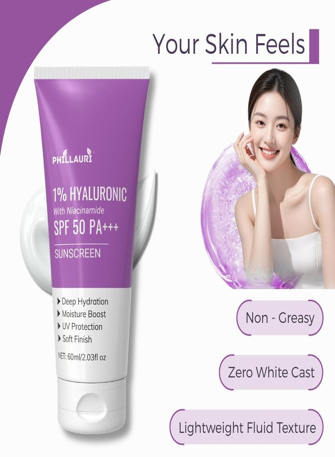 Phillauri Hyaluronic Sunscreen Sunscreen SPF 50 PA+++ Daily SunCare Cream, spf 50 for dry skin, Protects, Moisturizes & Brightens Skin - 60ml (Pack 2) - Image 4