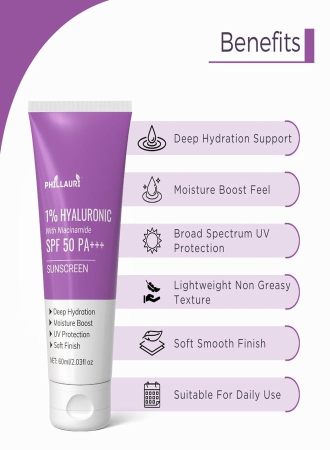 Phillauri Hyaluronic Sunscreen Sunscreen SPF 50 PA+++ Daily SunCare Cream, spf 50 for dry skin, Protects, Moisturizes & Brightens Skin - 60ml (Pack 2) - Image 3