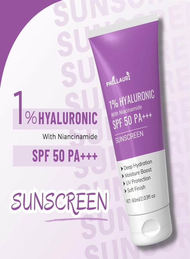 Phillauri Hyaluronic Sunscreen Sunscreen SPF 50 PA+++ Daily SunCare Cream, spf 50 for dry skin, Protects, Moisturizes & Brightens Skin - 60ml (Pack 2) - Image 5