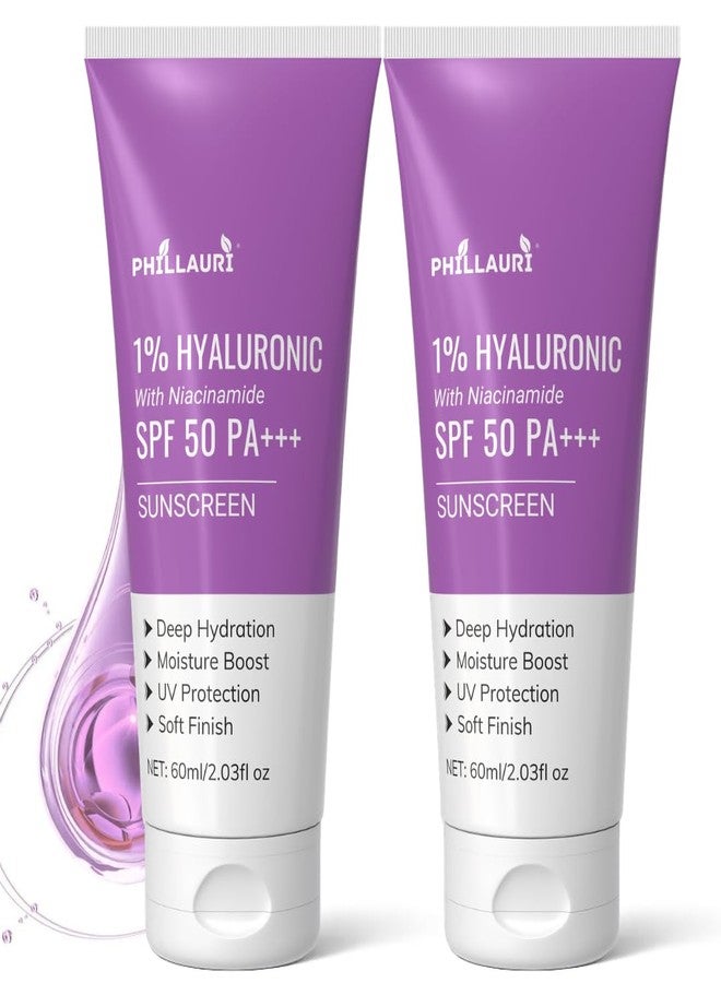 Phillauri Hyaluronic Sunscreen Sunscreen SPF 50 PA+++ Daily SunCare Cream, spf 50 for dry skin, Protects, Moisturizes & Brightens Skin - 60ml (Pack 2) - Image 1