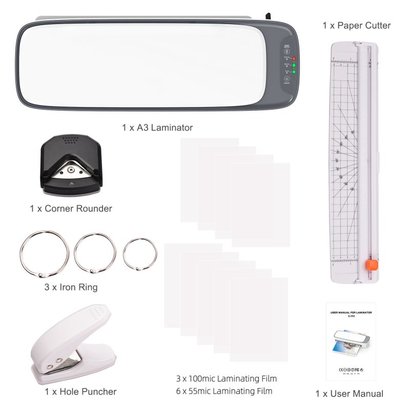 6 In 1 Laminator Machine: Hot And Cold Laminating, Paper Cutter, Corner Rounder, Hole Puncher, Hoop Binding, 12.5 Inches Entry Width For A3 A4 A5 A6 Paper With 1 Minute Heat Up Time And 370mm/min Spee - Image 2