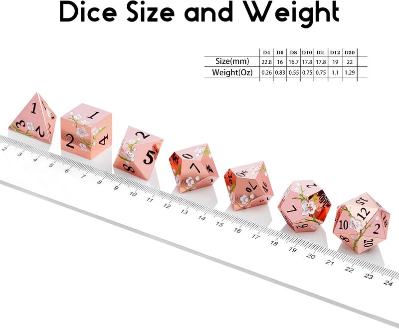 DNDND Metal Dice Set D&D, 7 PCS Flower Metallic DND Dice Set with Gorgeous Gift Case for Dungeons and Dragon Tabletop Game (Gold with White Flower) - Image 5