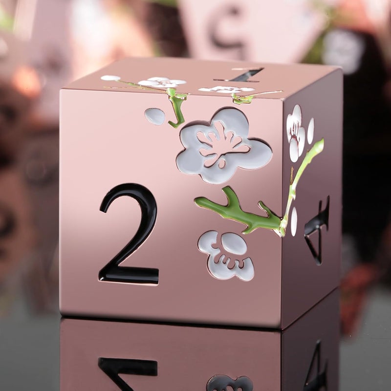 DNDND Metal Dice Set D&D, 7 PCS Flower Metallic DND Dice Set with Gorgeous Gift Case for Dungeons and Dragon Tabletop Game (Gold with White Flower) - Image 1