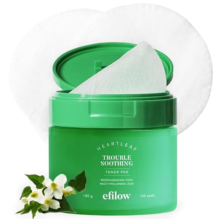 efilow Heartleaf Trouble Soothing Toner Pads | Ultra-Slim Face Pads for Hydration and Calming Skincare, 100 Count, 180g - Image 1
