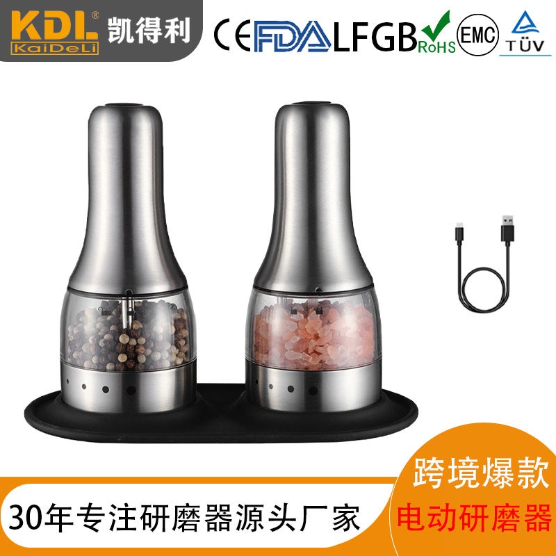 KDL Stainless Steel Electric Pepper Grinder USB Rechargeable - Image 2