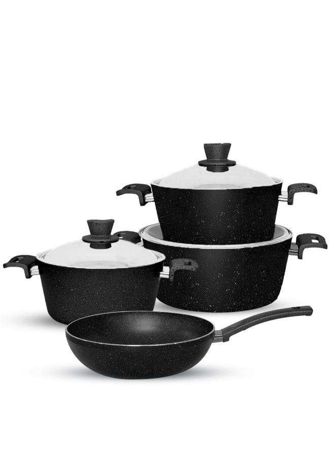 جلوري طقم حلل جرانيت غير لاصق ايكو 7ق (18-24-28) + ووك 28 اسود