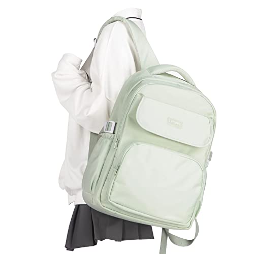 WEPOET Aesthetic College Backpacks For Women Men,Waterproof High School Back pack,Kawaii Backpack For Teens Girls Boys,Student Latop Travel Backpack(Mint Green) - Image 1