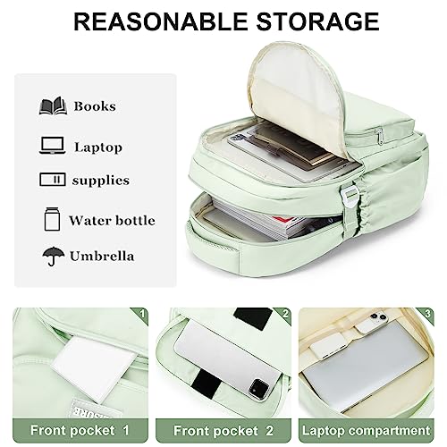 WEPOET Aesthetic College Backpacks For Women Men,Waterproof High School Back pack,Kawaii Backpack For Teens Girls Boys,Student Latop Travel Backpack(Mint Green) - Image 3