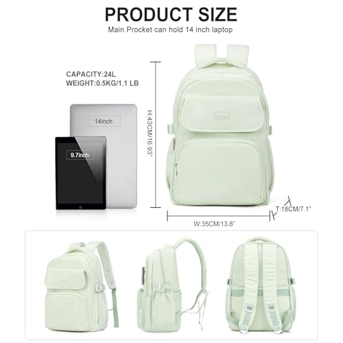 WEPOET Aesthetic College Backpacks For Women Men,Waterproof High School Back pack,Kawaii Backpack For Teens Girls Boys,Student Latop Travel Backpack(Mint Green) - Image 2